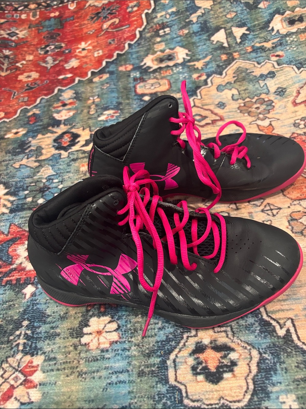 Under Armour Women's Black with Hot Pink High-Top Athletic Sneakers